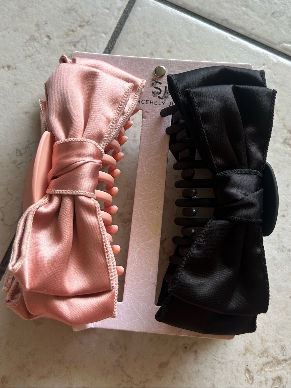 Sincerely Jules Satin Bow Hair Claw Clips - Pink & Black